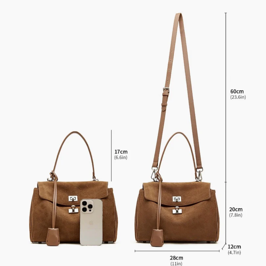 Brown Suede Leather Top-Handle Bag Women UK – Smart Casual, Office Wear