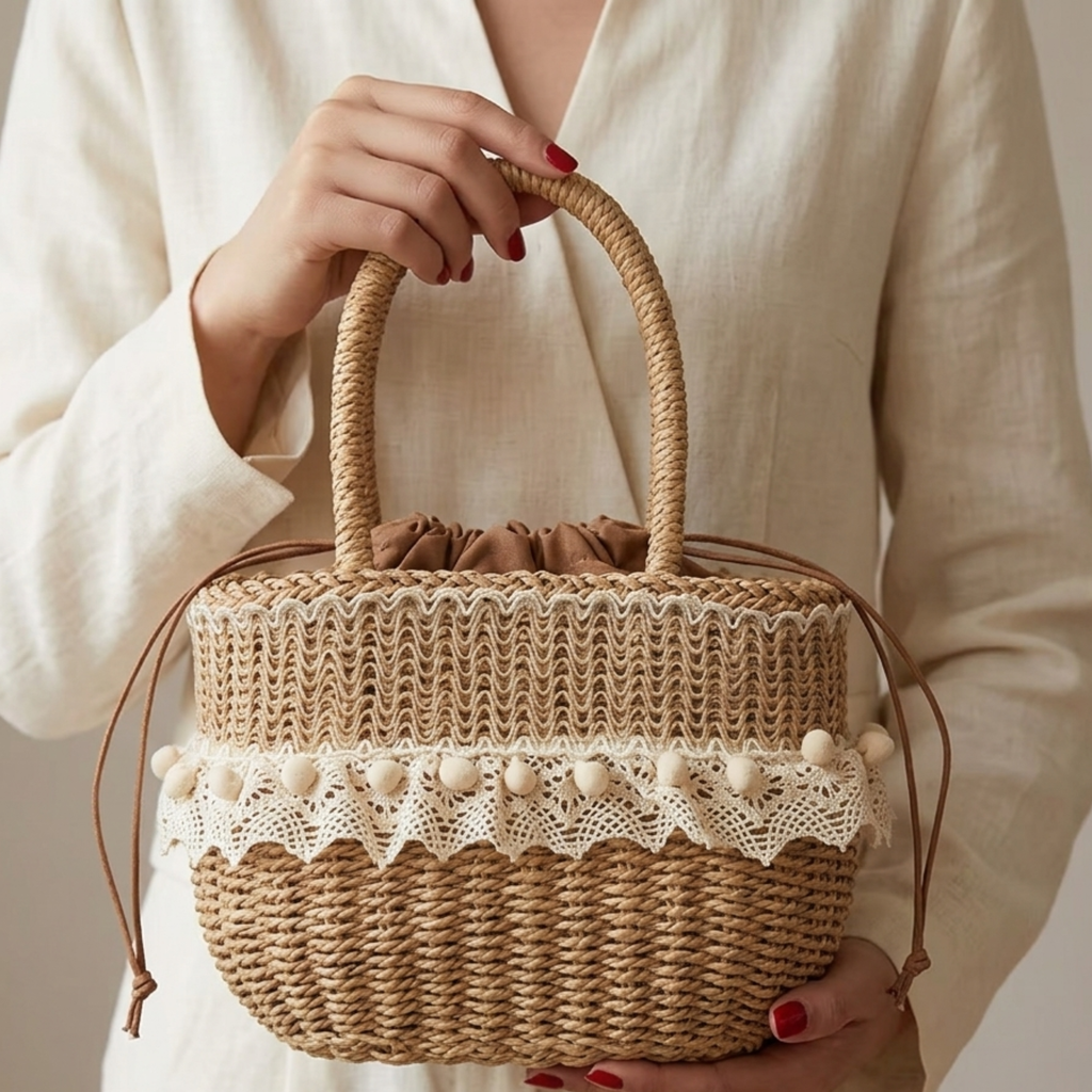 Natural Straw Woven Handbag Women UK – Sustainable Purse for Garden Party, Brunch