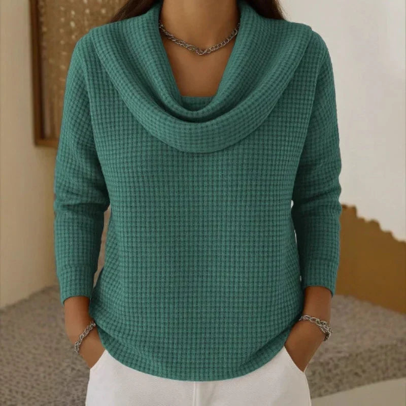 Warm Waffle Knit Jumper with Cowl Neck for Casual Wear