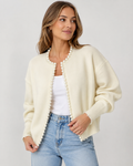 Chilly Evening Out – Soft Open Cardigan with Pearl Trim