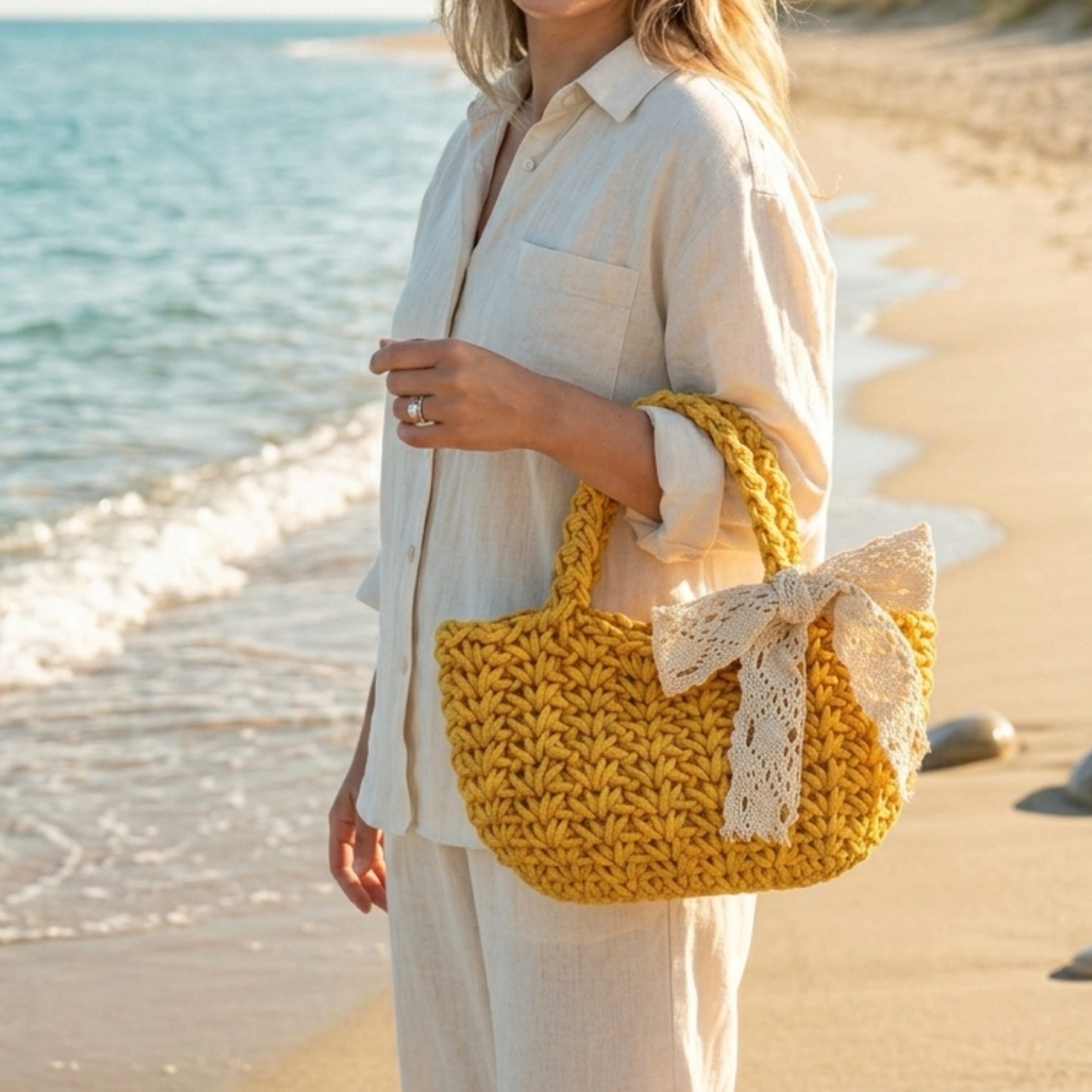 Eco-Friendly Soft Weave Tote Handbag Women UK – Minimalist Sustainable Bag, Smart Casual Holiday Wear