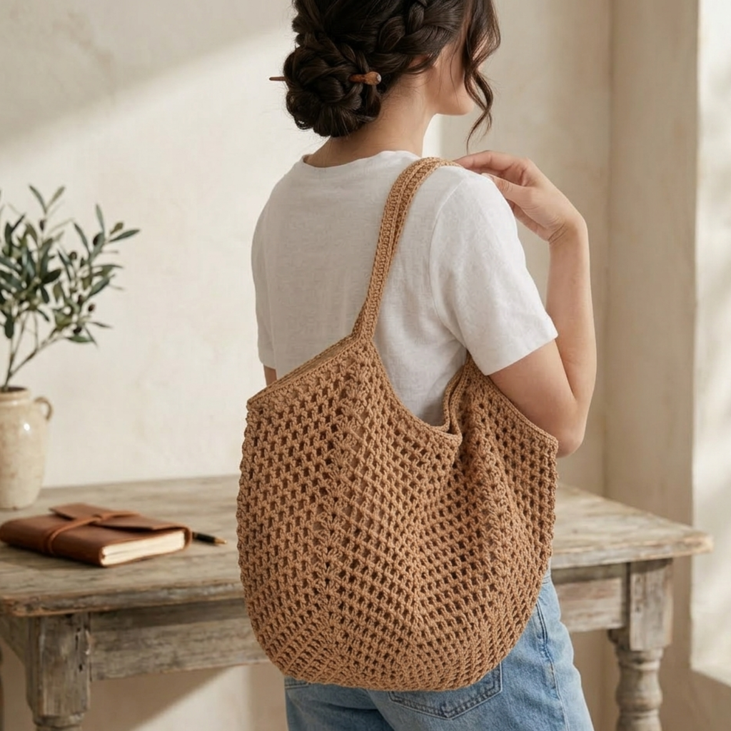 Hand-Knitted Woven Shoulder Bag UK – Eco-Friendly Retro Accessory, Smart Casual & Everyday Use