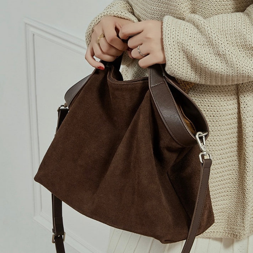 Suede and Leather Structured Shoulder Tote Bag Women UK – Everyday Use, Smart Casual