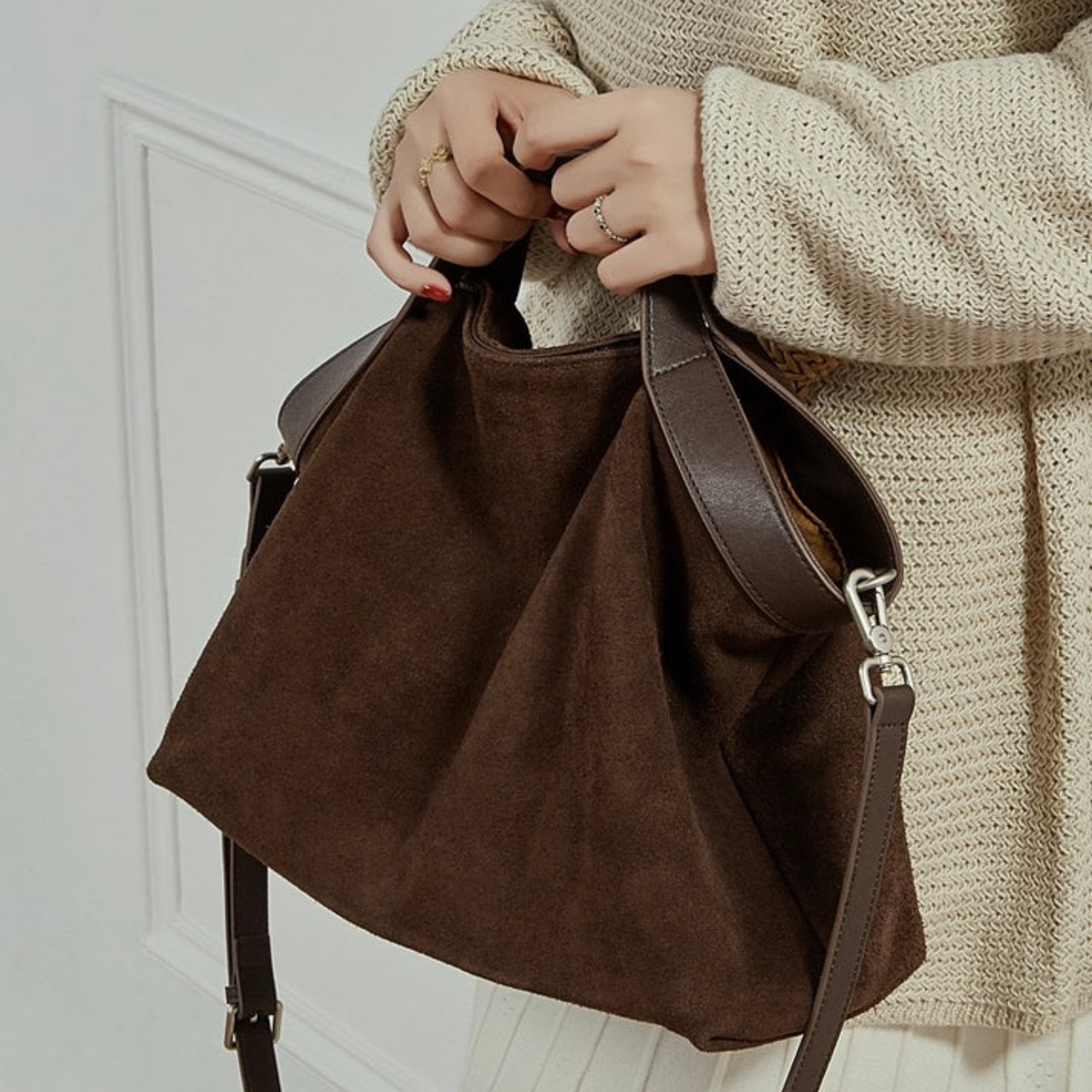 Suede and Leather Structured Shoulder Tote Bag Women UK – Everyday Use, Smart Casual