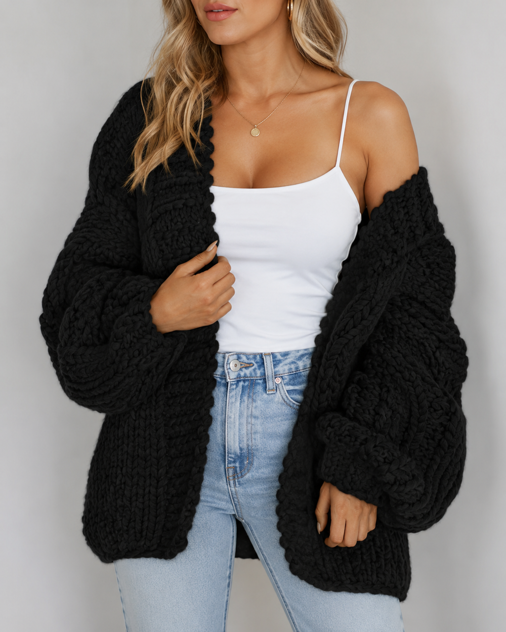 Chilly Days Ahead – Cream Chunky Knit Open-Front Cardigan