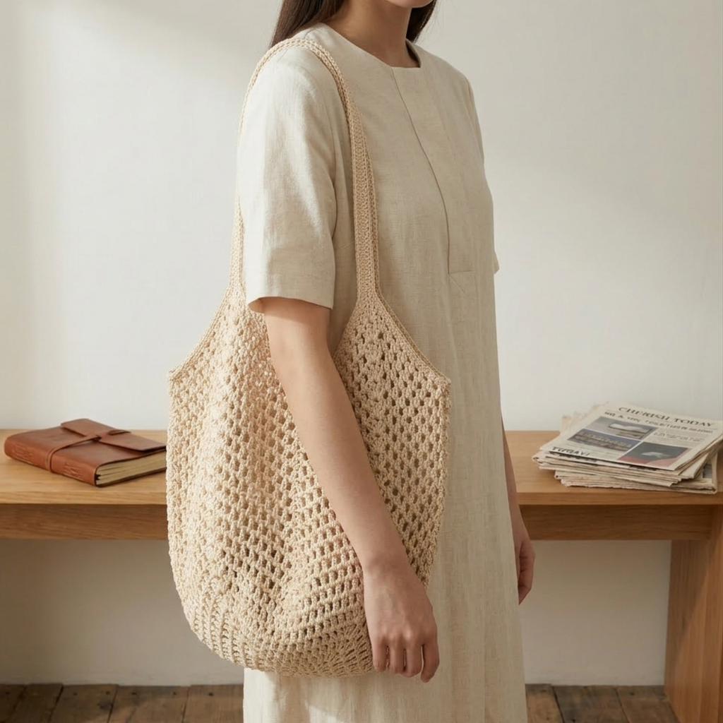 Hand-Knitted Woven Shoulder Bag UK – Eco-Friendly Retro Accessory, Smart Casual & Everyday Use