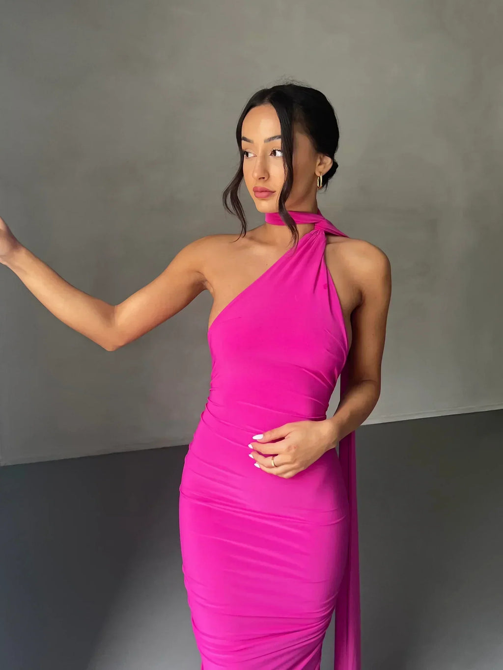 One-Shoulder Maxi Dress with Sash | Grecian Style Evening Wear Dress