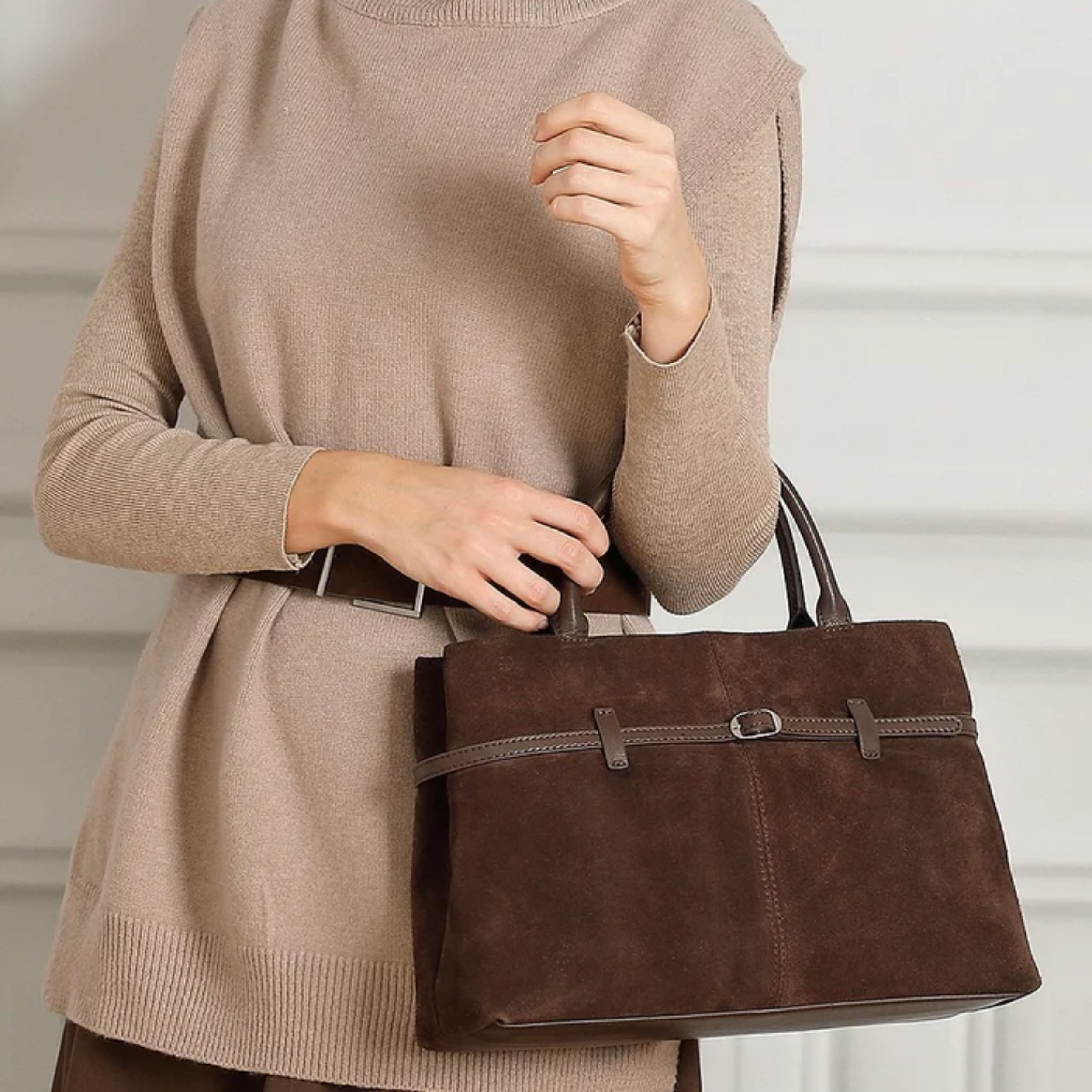 Brown Suede Leather Structured Tote Bag Women UK – Smart Casual Office Wear Everyday Use