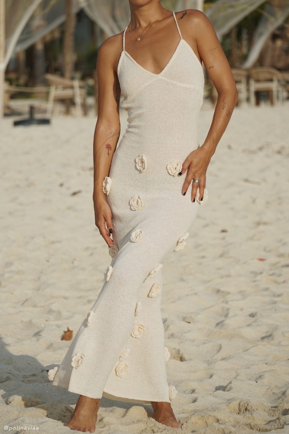 Lace-Up Open Back V-Neck Floral Knit Maxi Dress for Women