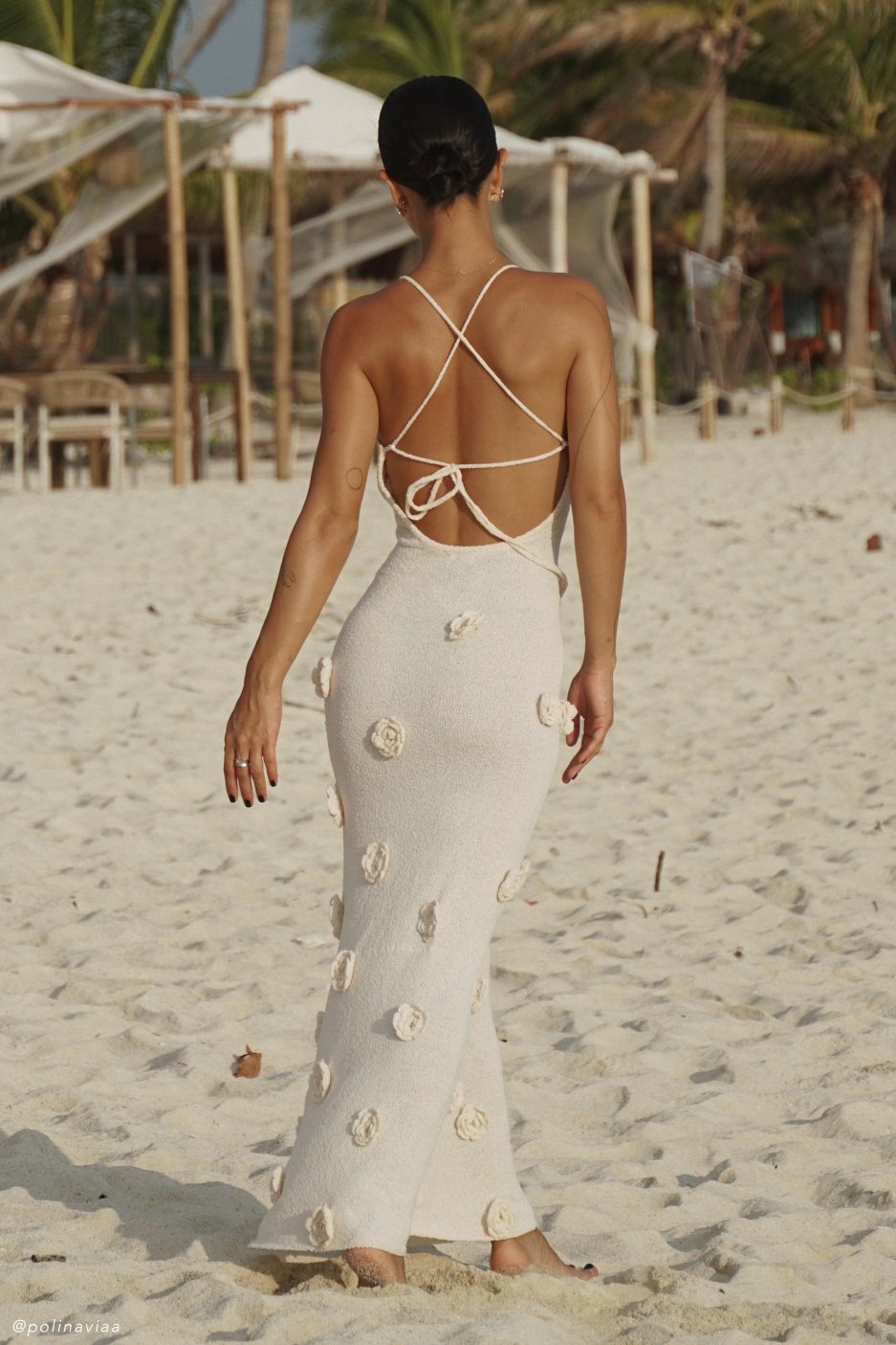 Lace-Up Open Back V-Neck Floral Knit Maxi Dress for Women