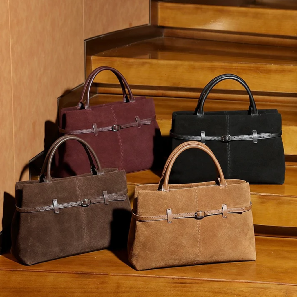Brown Suede Leather Structured Tote Bag Women UK – Smart Casual Office Wear Everyday Use