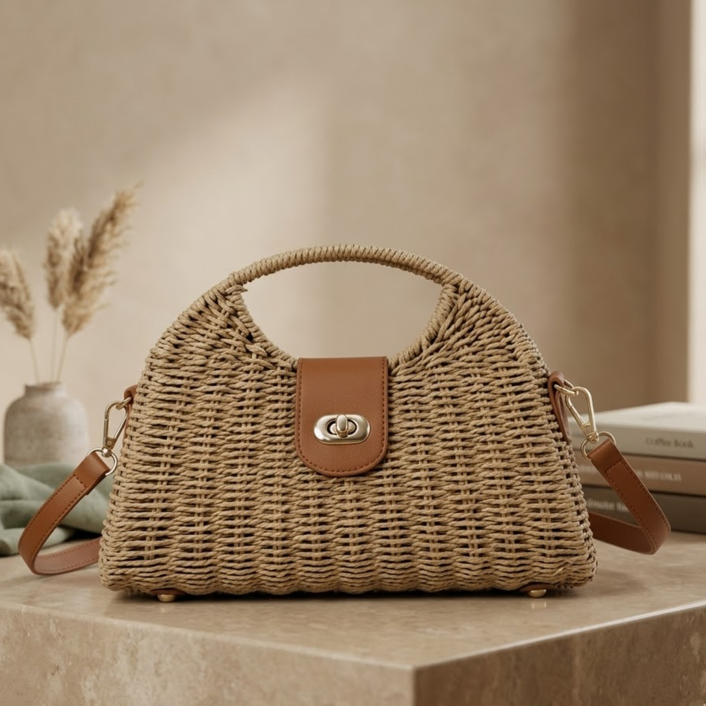Natural Straw Woven Crossbody Shoulder Bag Women UK – Eco-Friendly Chic for Brunch, Holiday Outfit