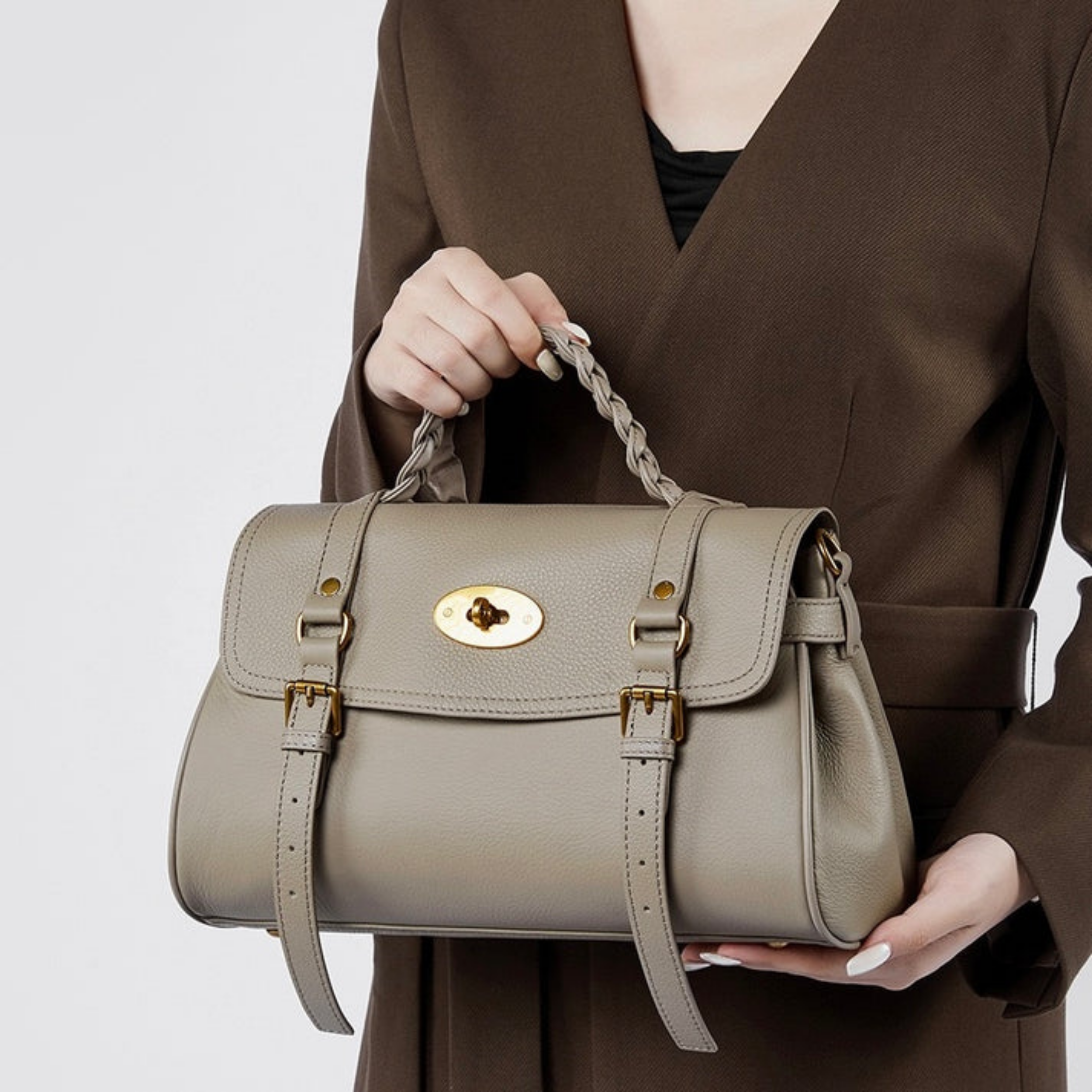 Brown Genuine Leather Braided Handle Satchel Bag Women UK – Everyday Use, Smart Casual