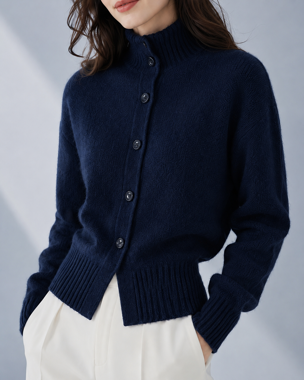 Chilly Days Ahead – Soft Knit High-Neck Cardigan