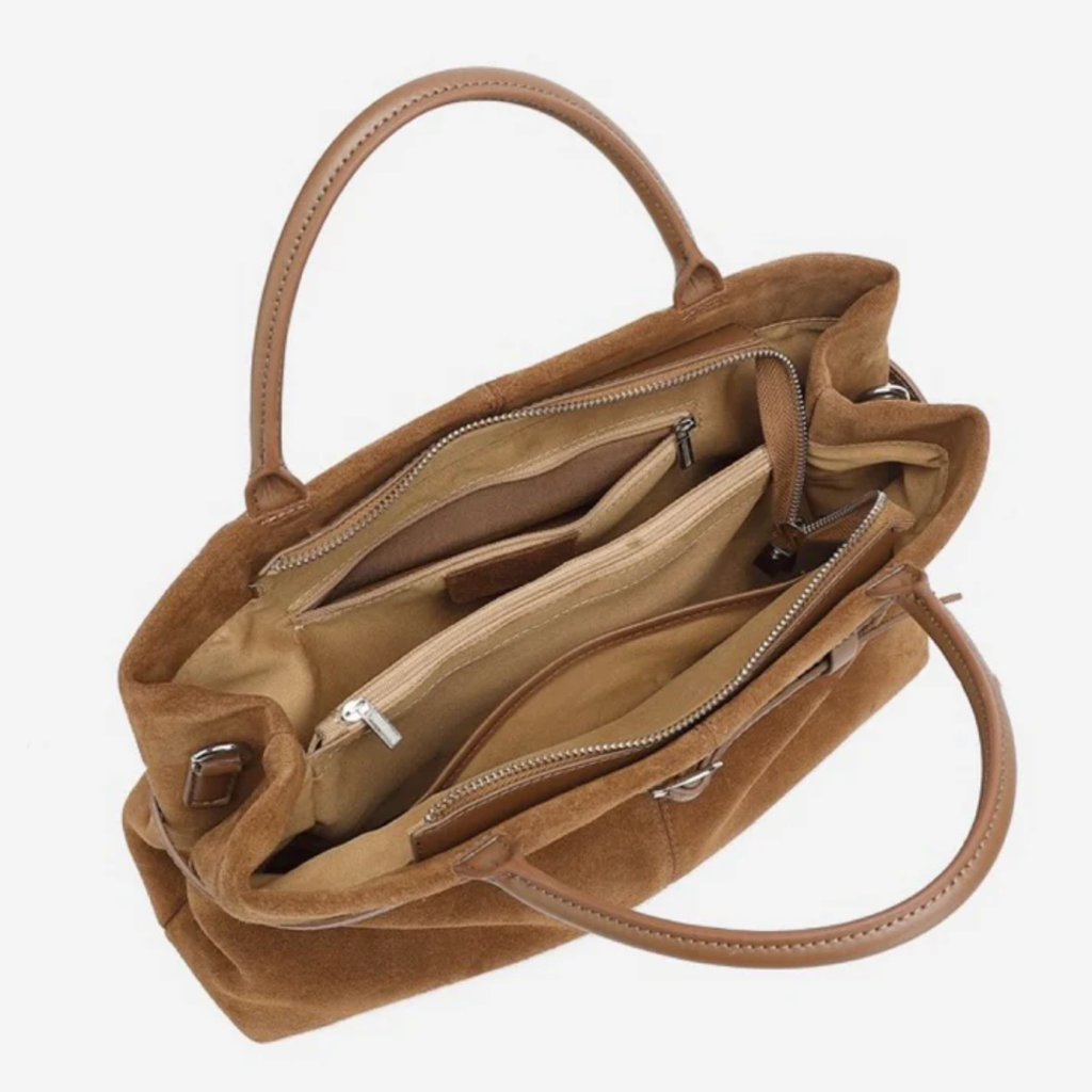 Brown Suede Leather Structured Tote Bag Women UK – Smart Casual Office Wear Everyday Use