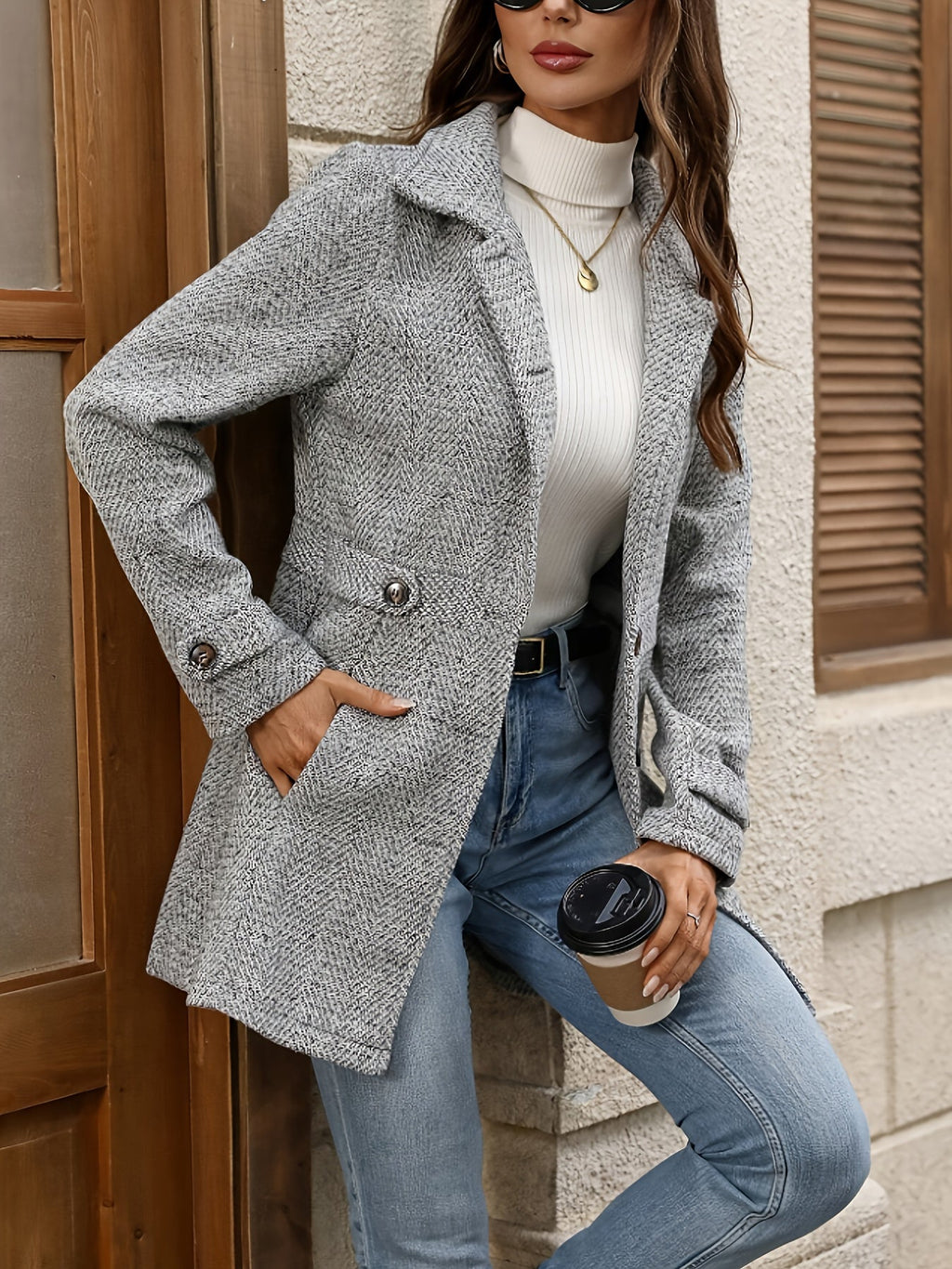 Herringbone Coat | Waist-Defining Design | Women's Outerwear