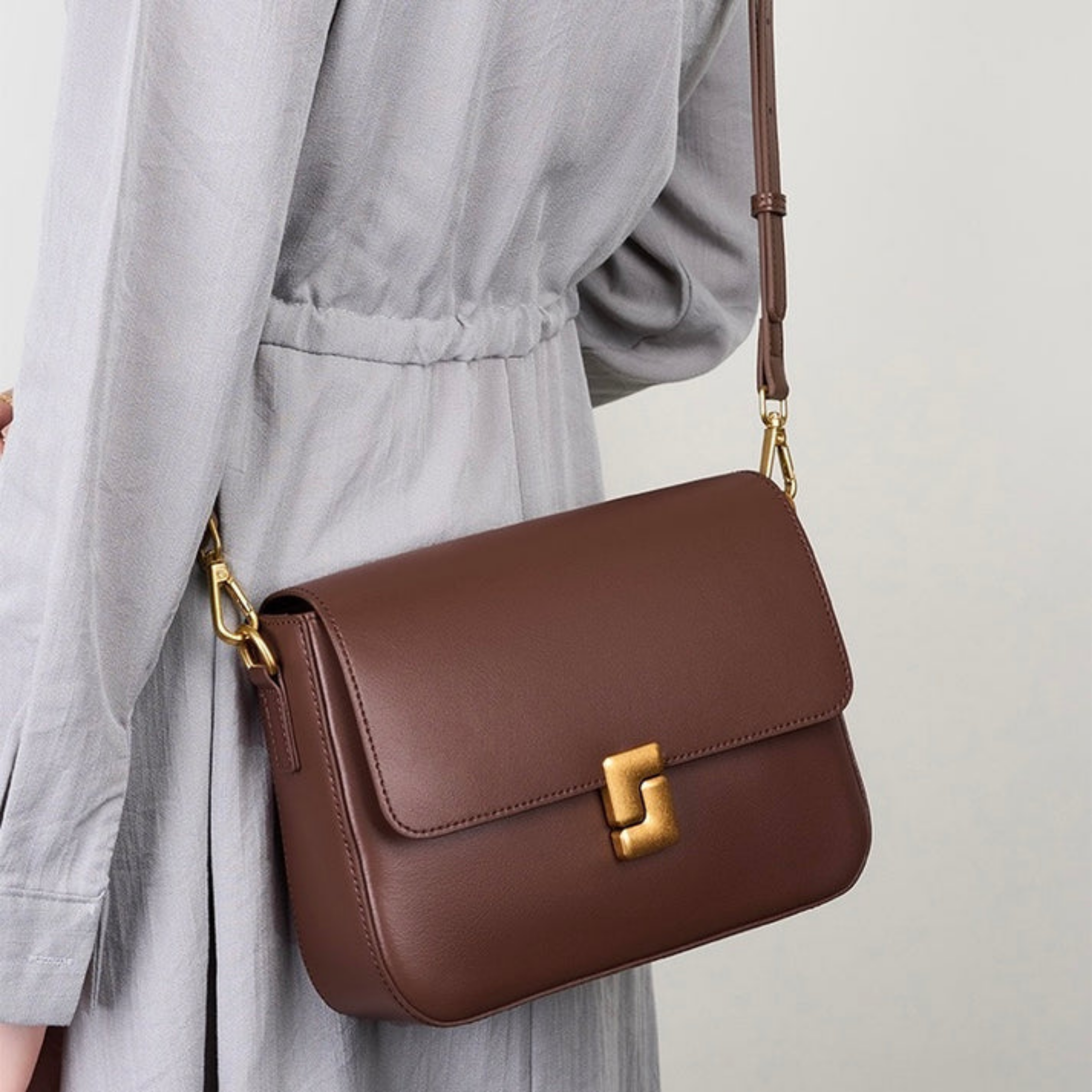 Brown Genuine Leather Shoulder Box Bag Women UK – Crossbody Everyday Use, Smart Casual Accessory