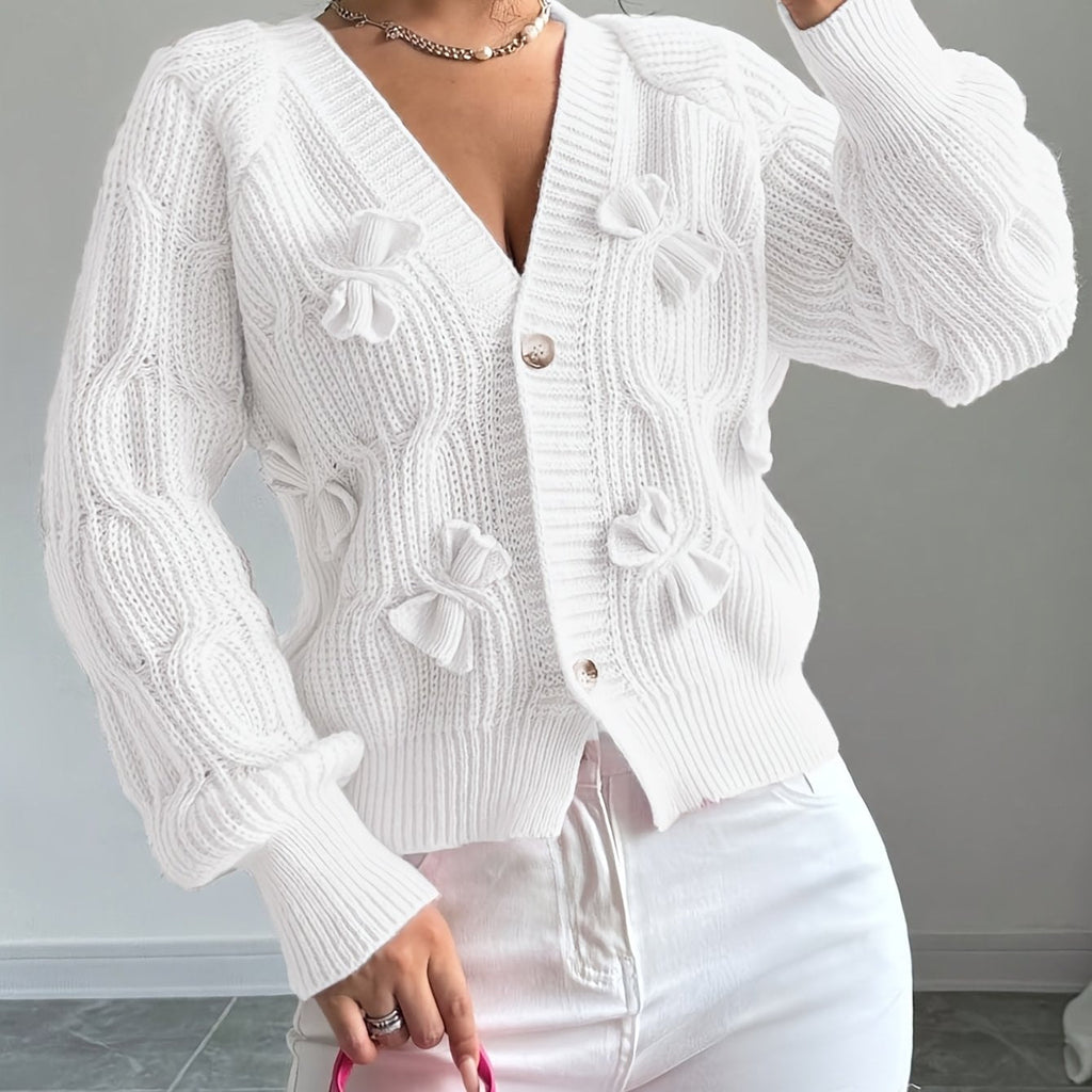 Soft Bow-Detail Long Sleeve Cardigan in Comfortable Knit for Casual Wear