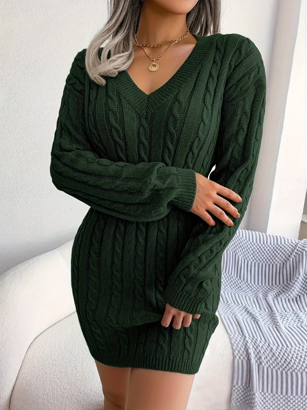 Cable-Knit Peplum Sweater Dress in Soft Fabric for Casual Wear