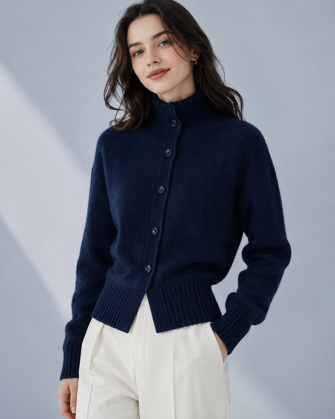 Chilly Days Ahead – Soft Knit High-Neck Cardigan