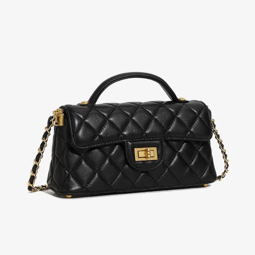 Black Genuine Leather Quilted Chain Crossbody Shoulder Bag Women UK – Evening Layer Smart Casual Accessory, Holiday Wear