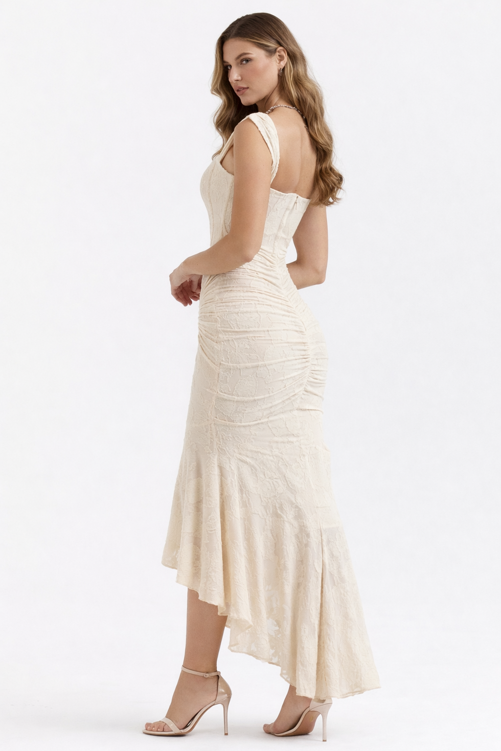 Luminous Neutral Satin Midi Dress Women UK – Evening Wear, Cocktail