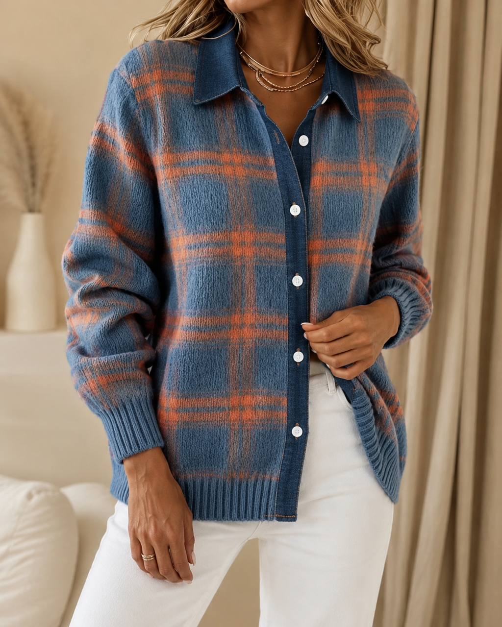 Chic Layering Essential – Checkered Longline Cardigan