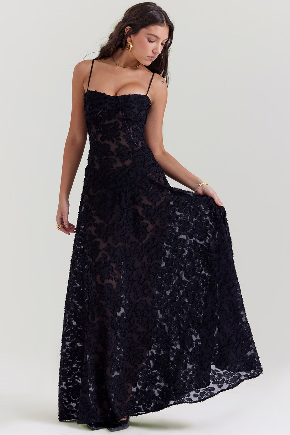 Floral Jacquard Maxi Dress Women UK – Evening Gown, Wedding Guest