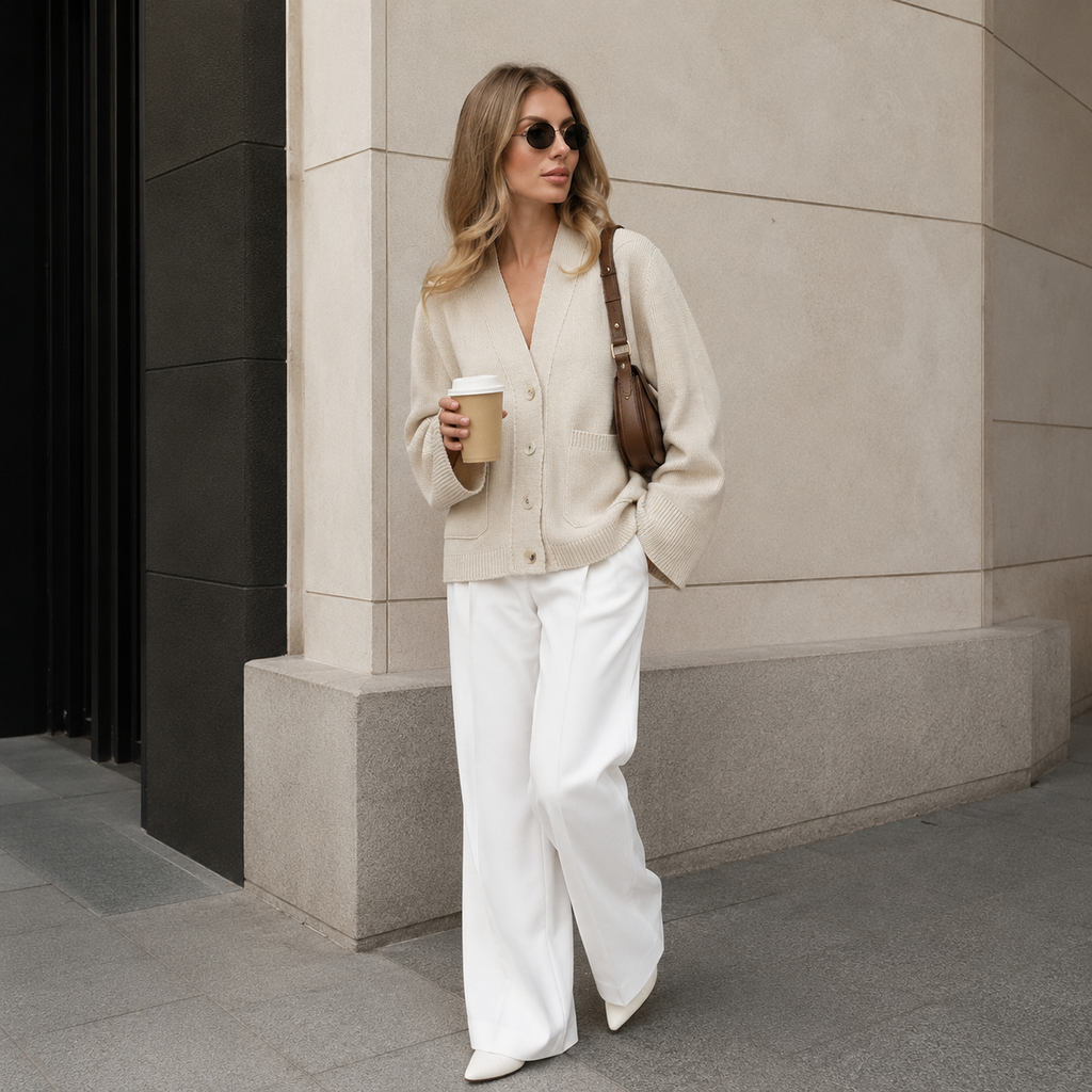 Everyday Essential – Soft Grey V-Neck Button Cardigan