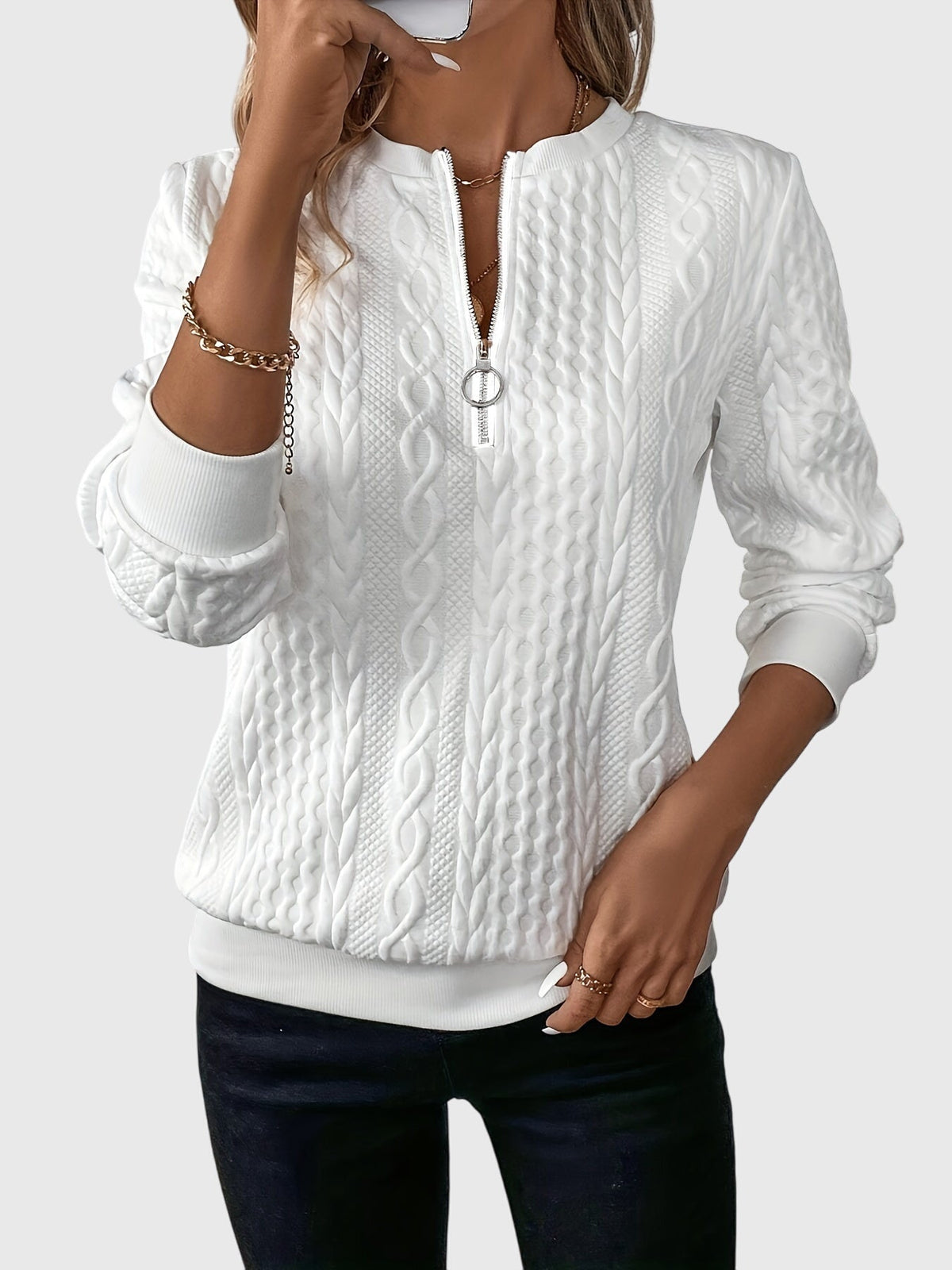 Zippered Jumper in Soft Knit Fabric for Casual Wear and Layering