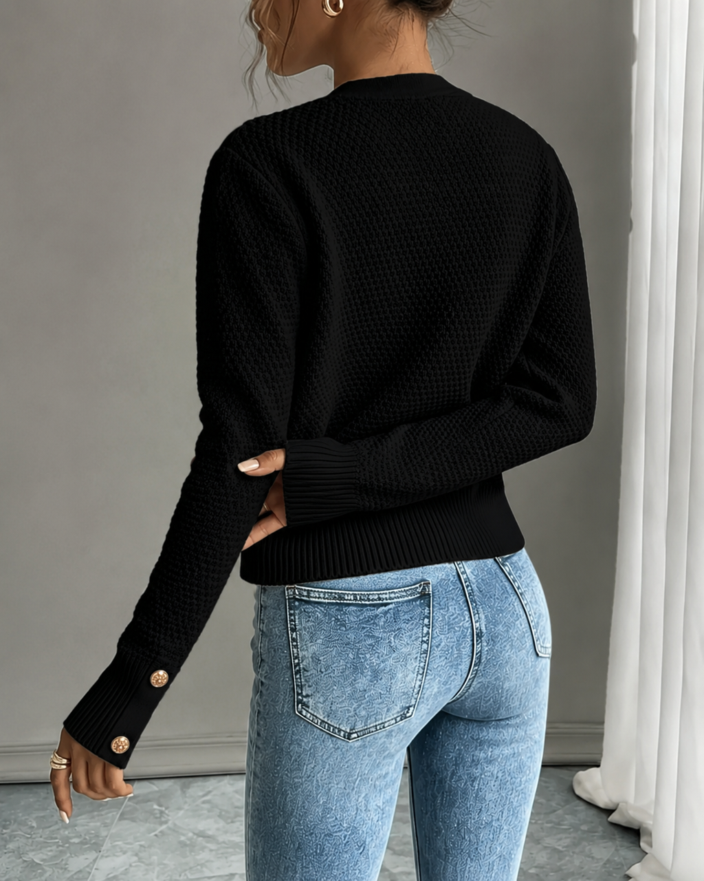 Office Chic – Soft Cable-Knit Button-Front Cardigan