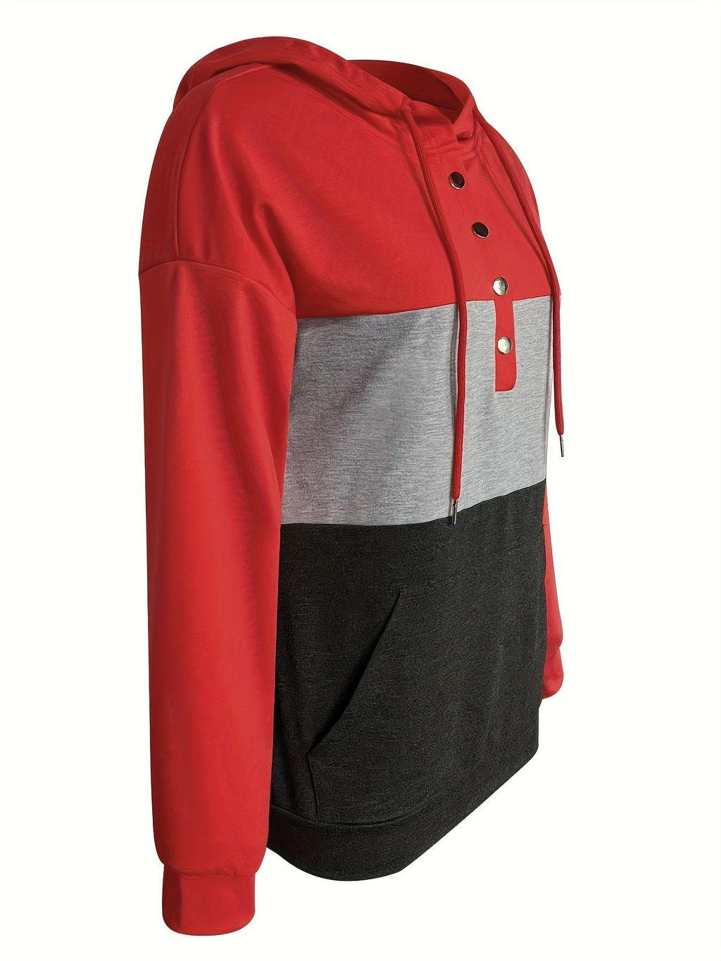 Color Block Button-Neck Hoodie | Cotton Blend | Casual Wear for Women