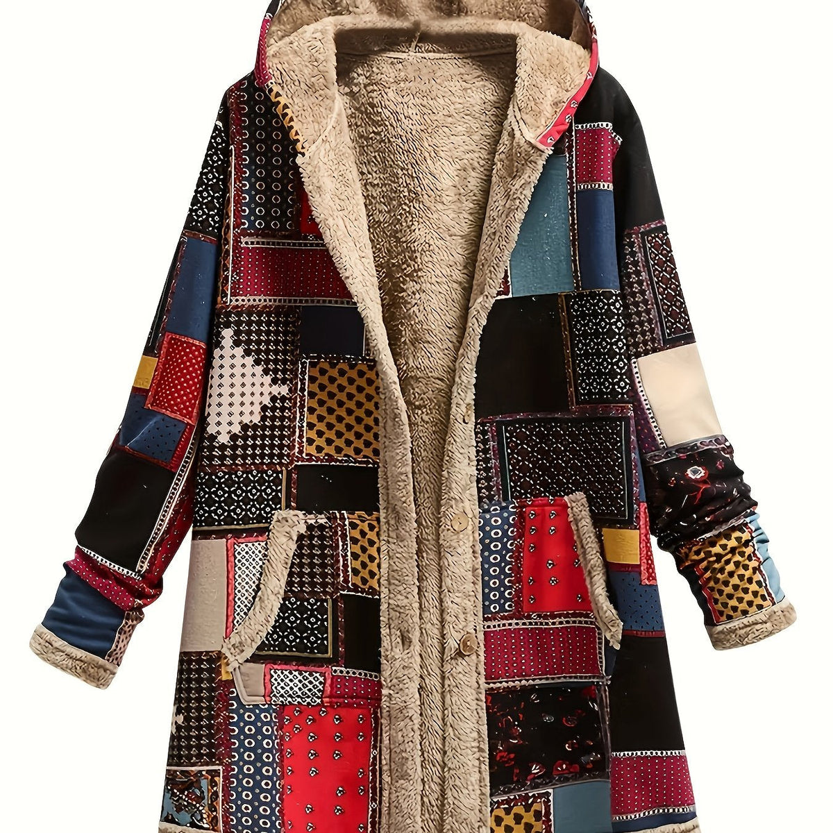 Patchwork Hooded Jacket - Cozy Cotton Blend - Casual Outerwear for Women