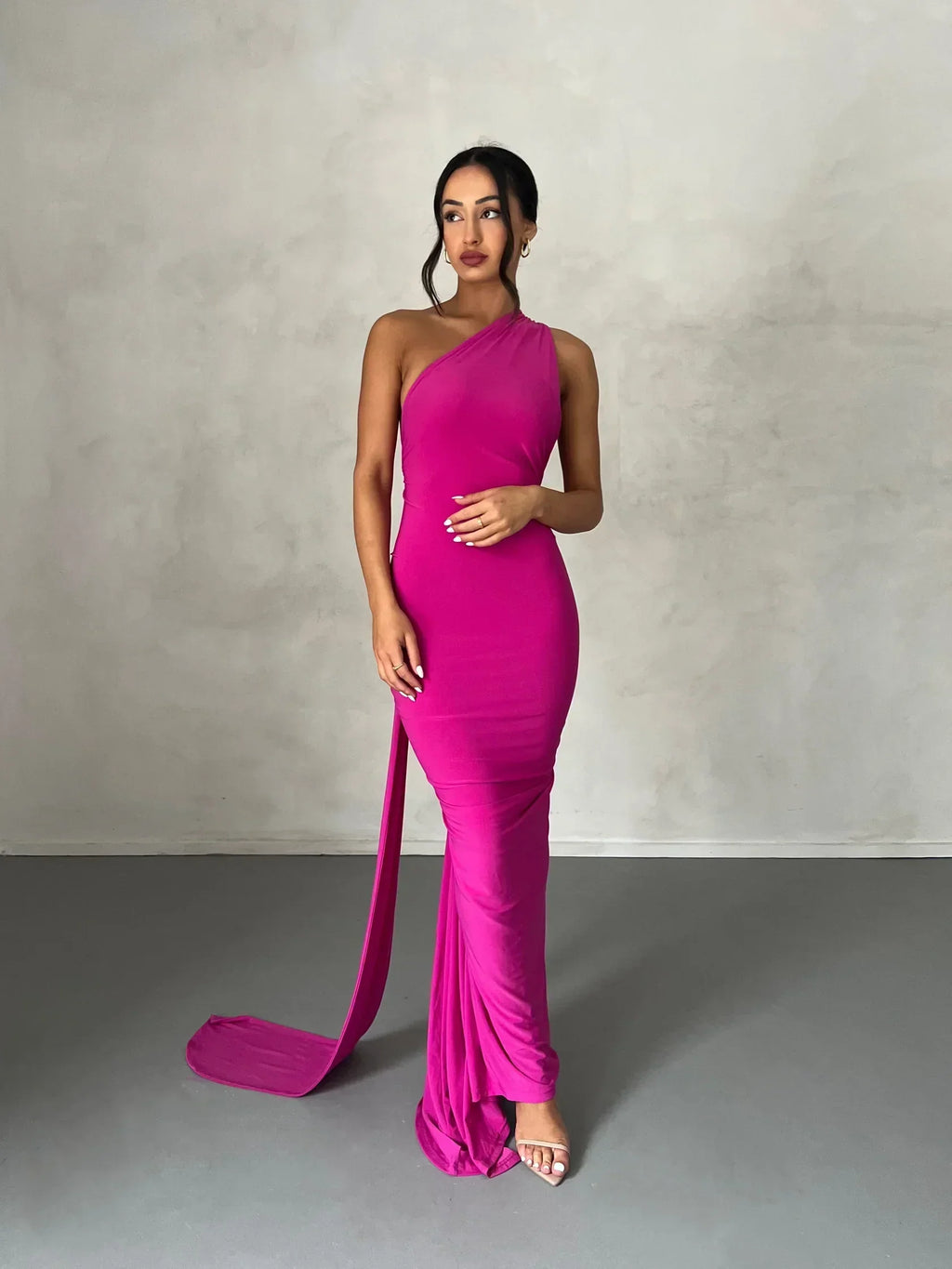 One-Shoulder Maxi Dress with Sash | Grecian Style Evening Wear Dress
