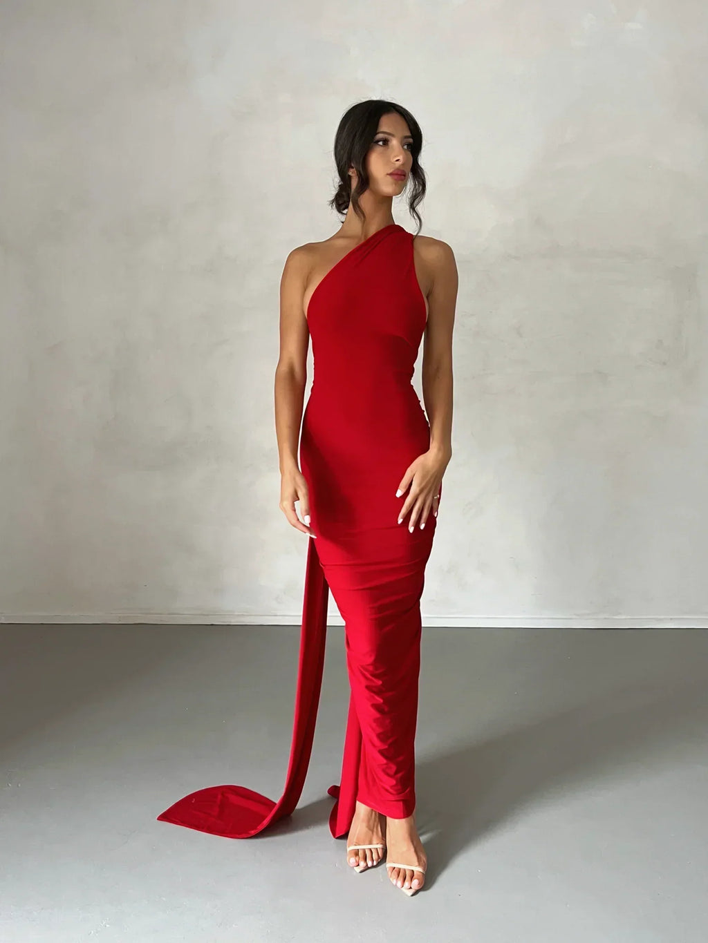 One-Shoulder Maxi Dress with Sash | Grecian Style Evening Wear Dress