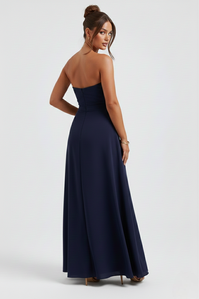 Crepe Strapless Maxi Dress Women UK – Thigh-High Split Formal Occasion Evening Gown