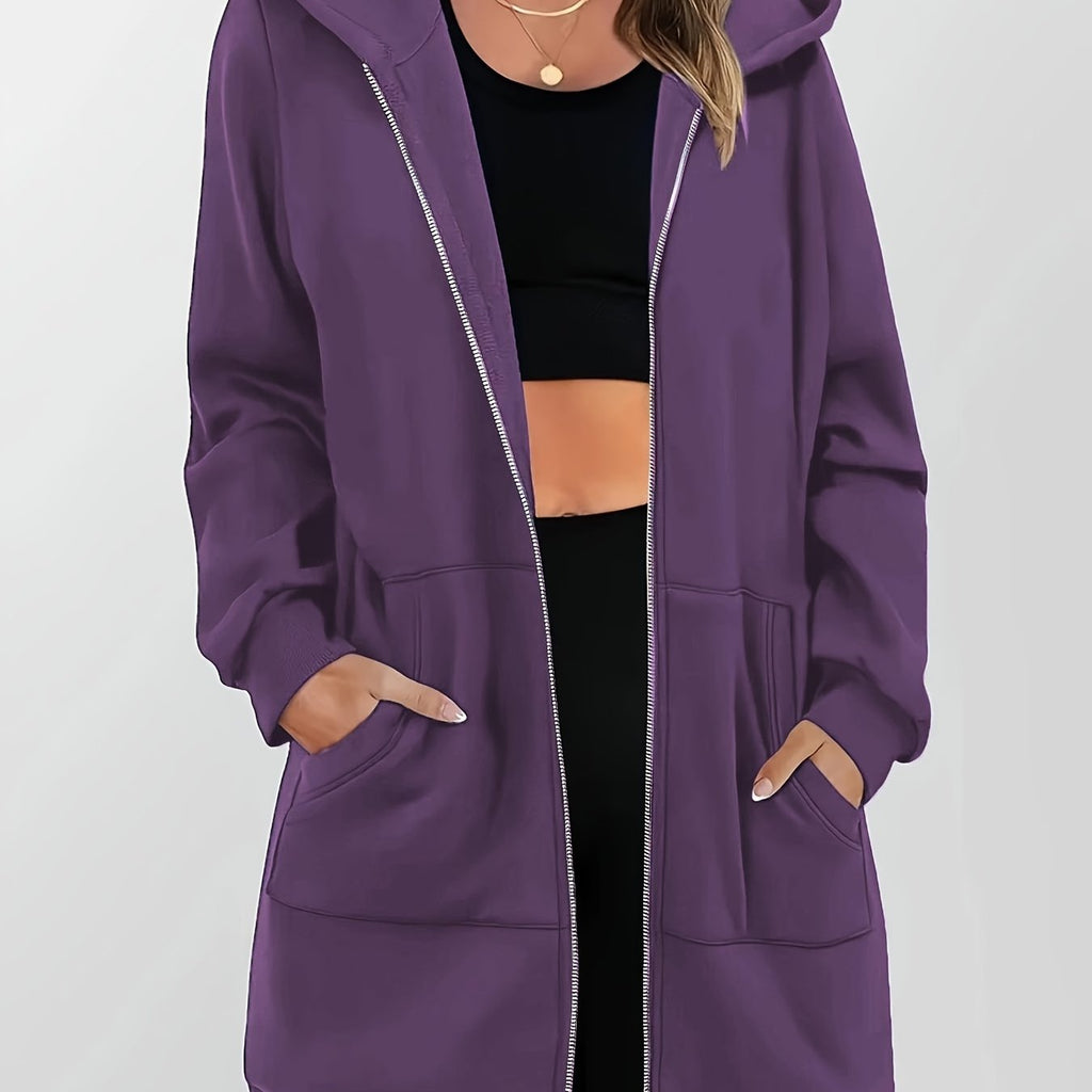 Longline Hooded Zip Jacket in Heather Gray for Casual Wear and Layering