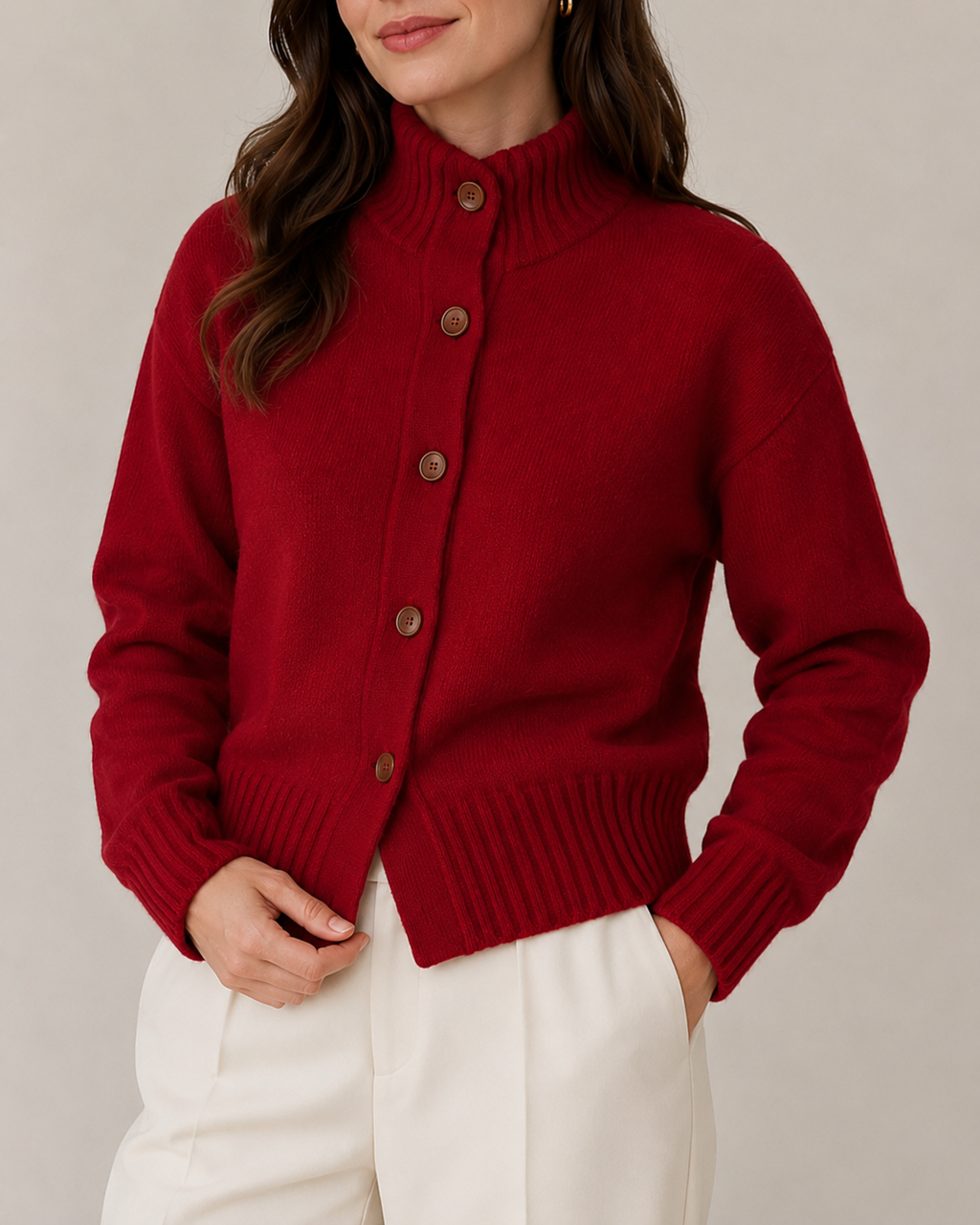 Chilly Days Ahead – Soft Knit High-Neck Cardigan