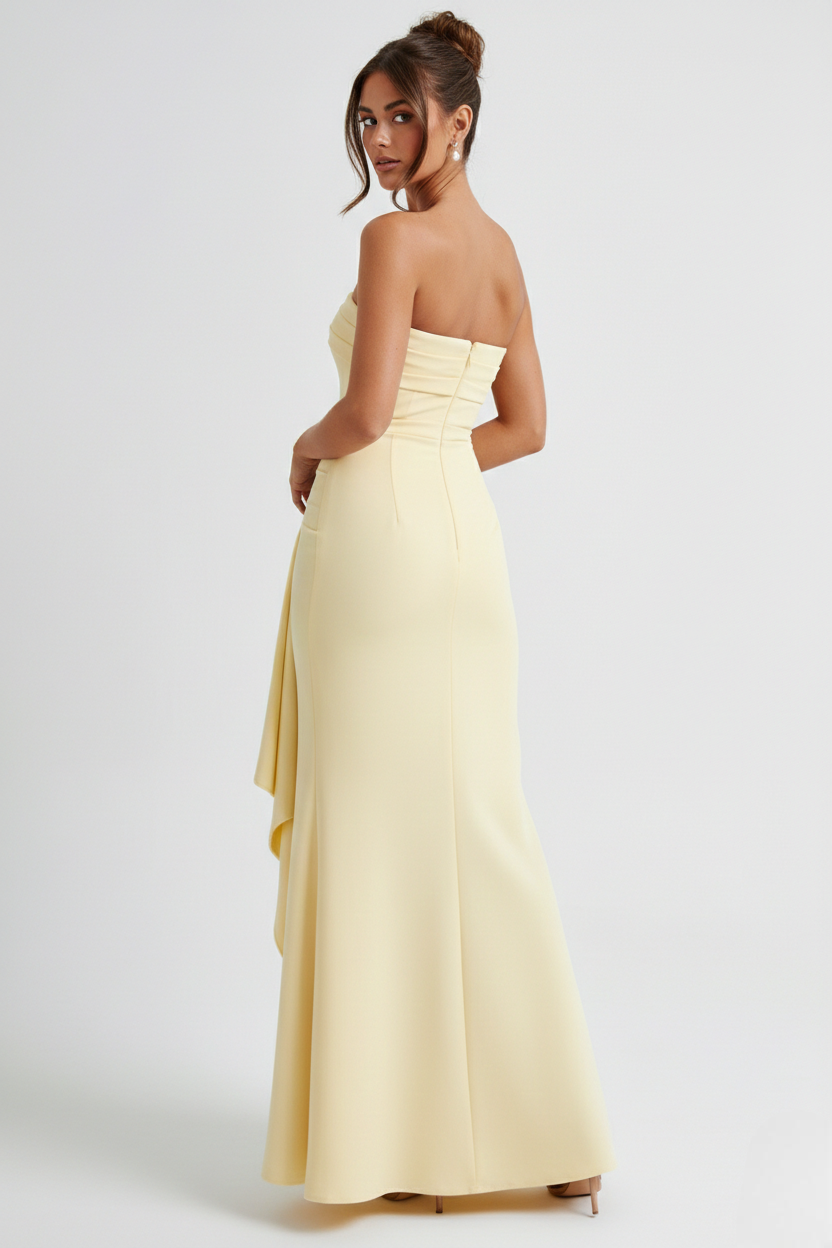Crepe Strapless Maxi Dress Women UK – Thigh-High Split Formal Occasion Evening Gown