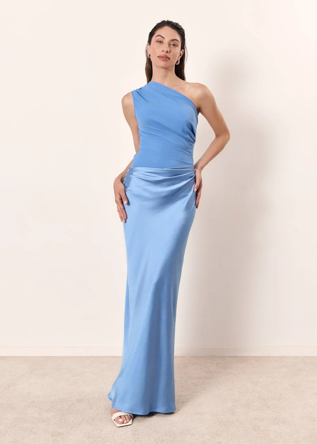 Satin Asymmetrical Maxi Dress Women UK – Elegant Evening Gown, Wedding Guest Cocktail
