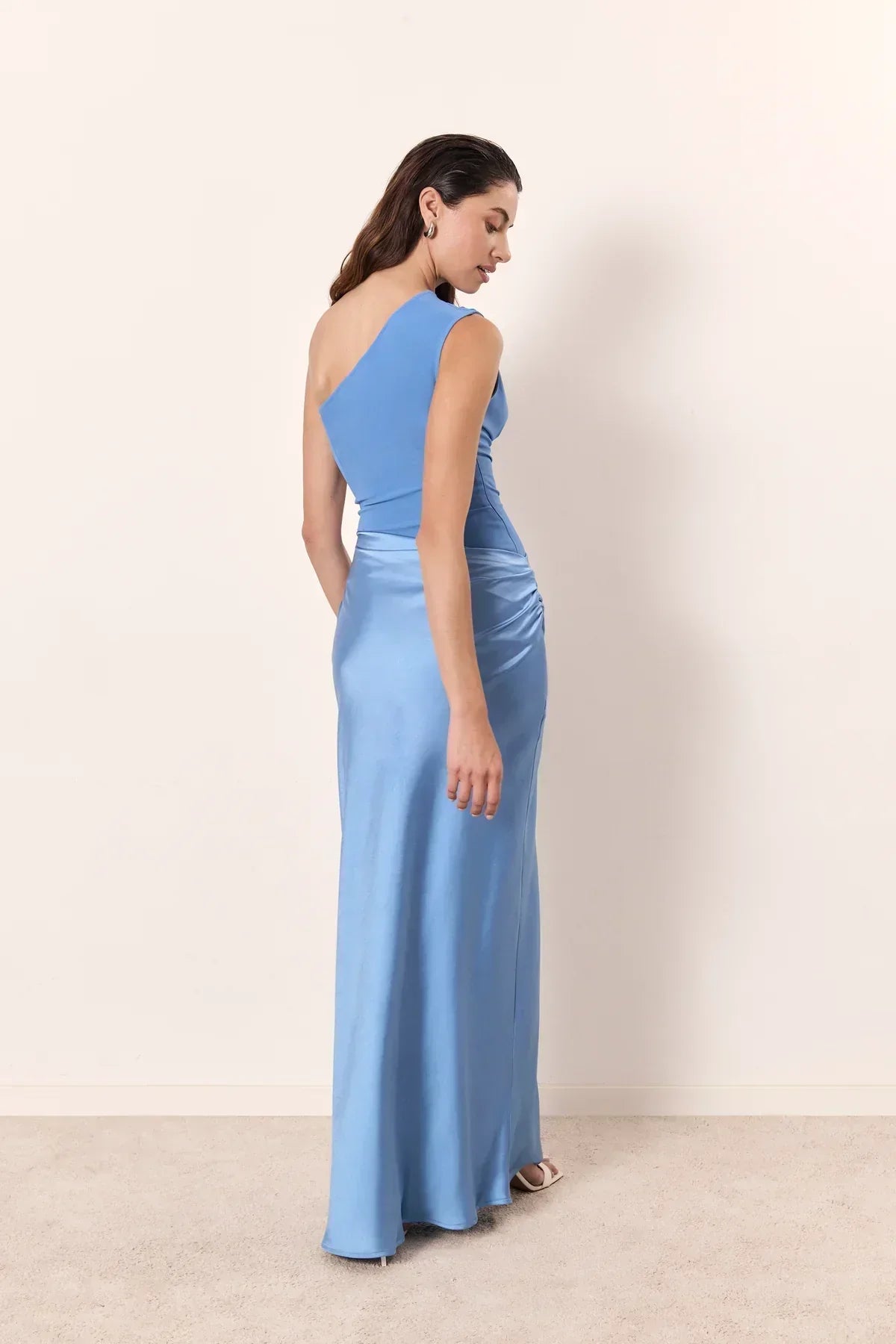 Satin Asymmetrical Maxi Dress Women UK – Elegant Evening Gown, Wedding Guest Cocktail