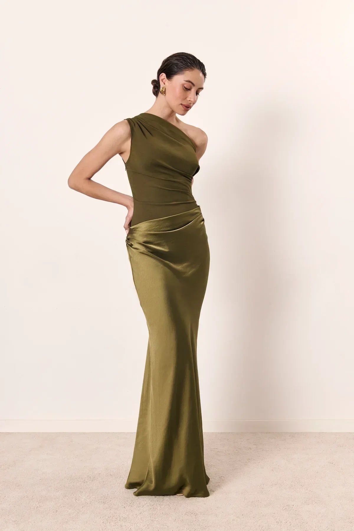 Satin Asymmetrical Maxi Dress Women UK – Elegant Evening Gown, Wedding Guest Cocktail