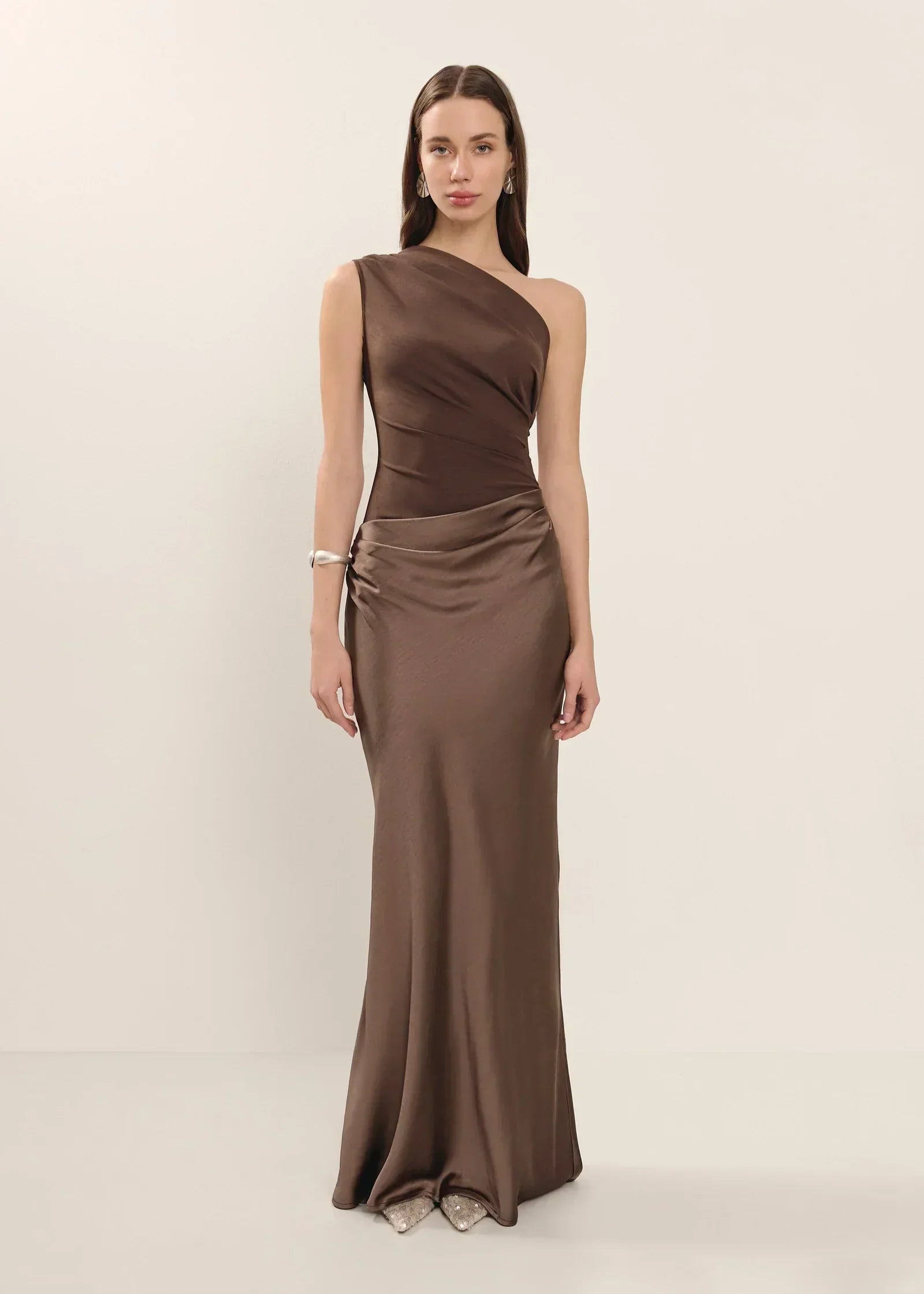 Satin Asymmetrical Maxi Dress Women UK – Elegant Evening Gown, Wedding Guest Cocktail