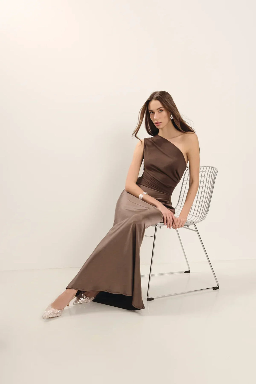 Satin Asymmetrical Maxi Dress Women UK – Elegant Evening Gown, Wedding Guest Cocktail