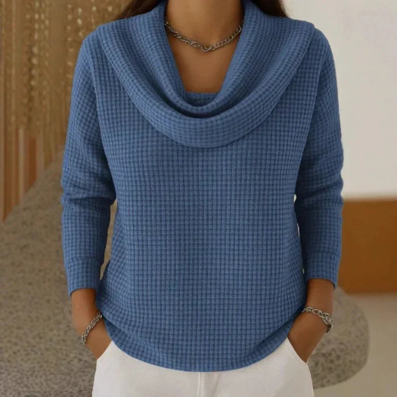 Warm Waffle Knit Jumper with Cowl Neck for Casual Wear