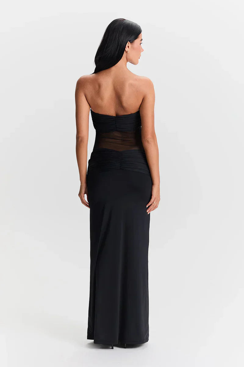 Twist-Knot Mesh Panel Maxi Dress Women UK – Evening Gown, Cocktail Event