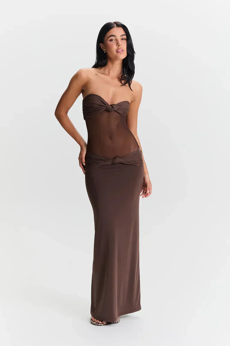 Twist-Knot Mesh Panel Maxi Dress Women UK – Evening Gown, Cocktail Event