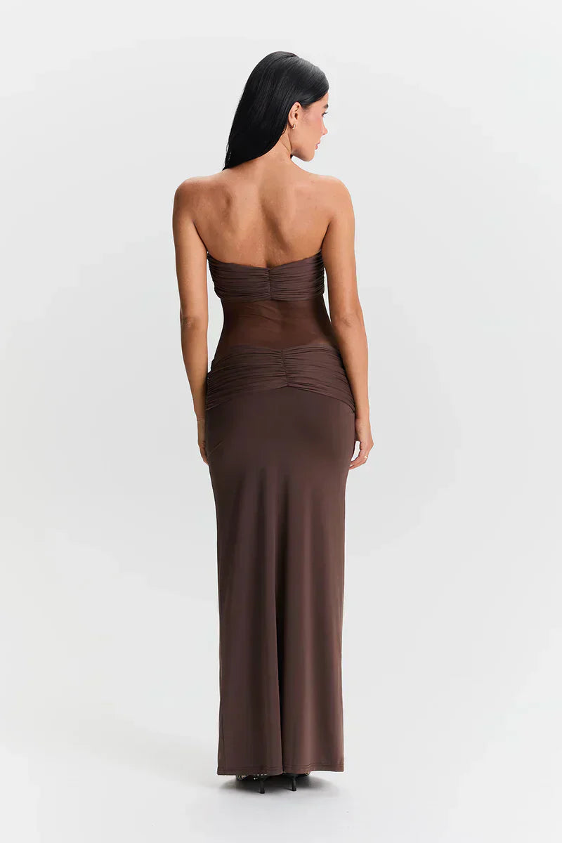Twist-Knot Mesh Panel Maxi Dress Women UK – Evening Gown, Cocktail Event
