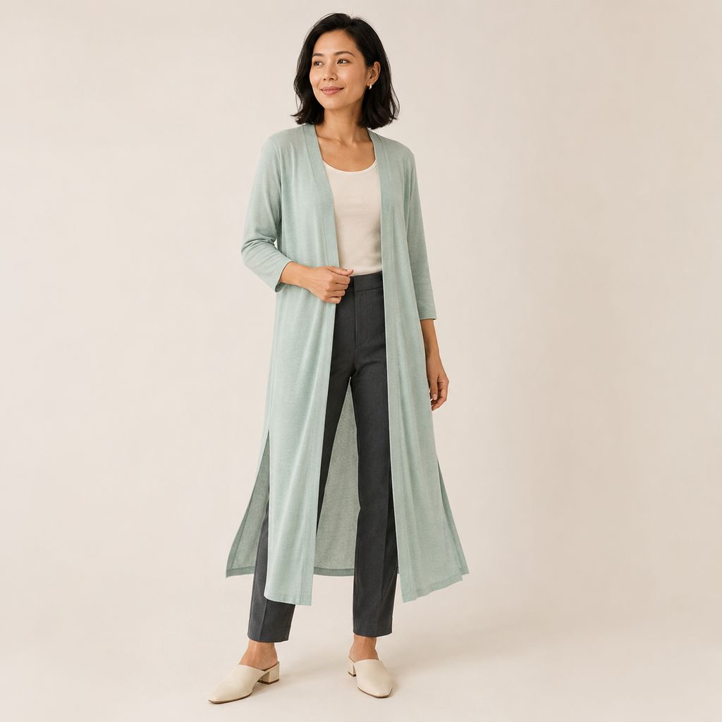 Brunch Ready – Light Grey Longline Open-Front Cardigan