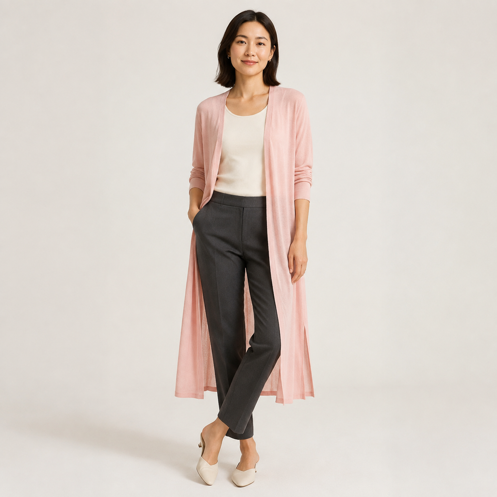 Brunch Ready – Light Grey Longline Open-Front Cardigan